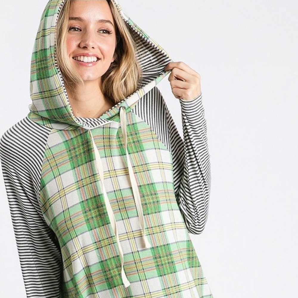 CY Fashion Plaid and Striped Green Hoodie NWOT - Picture 3 of 10